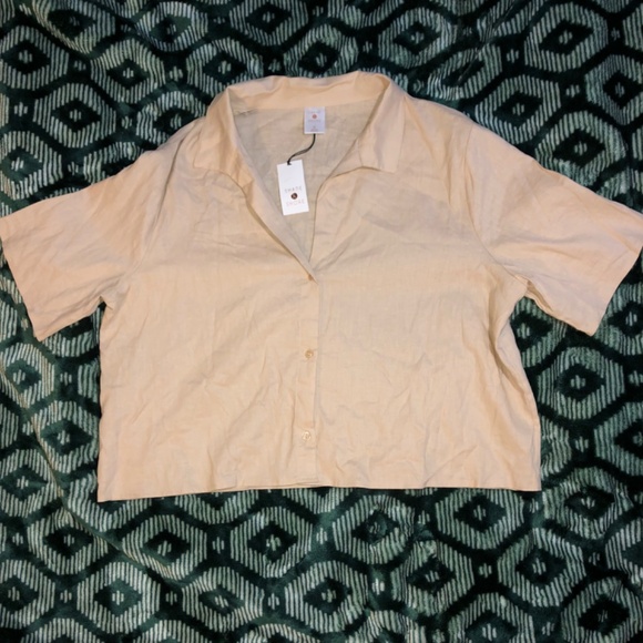Shade & Shore Beachy Boho oversized collared camel button up - Picture 5 of 6